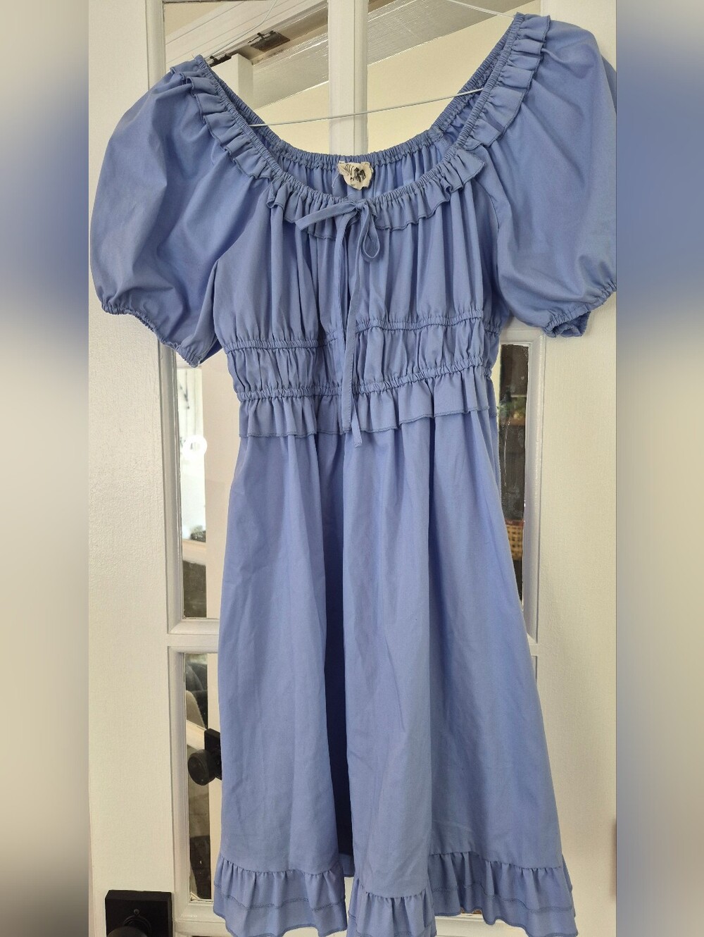 Light Blue Puff-Sleeve Kids Dress - Charming Ruffle Detail
